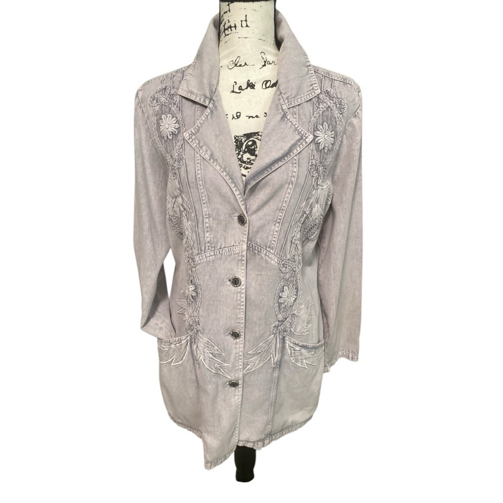 Newport News Light Gray Embroidered Women's Jacket Size 12